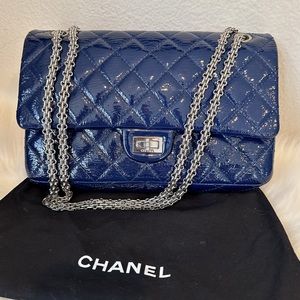 Chanel Blue Quilted Patent Leather Reissue 2.55 Classic 227 Flap Bag